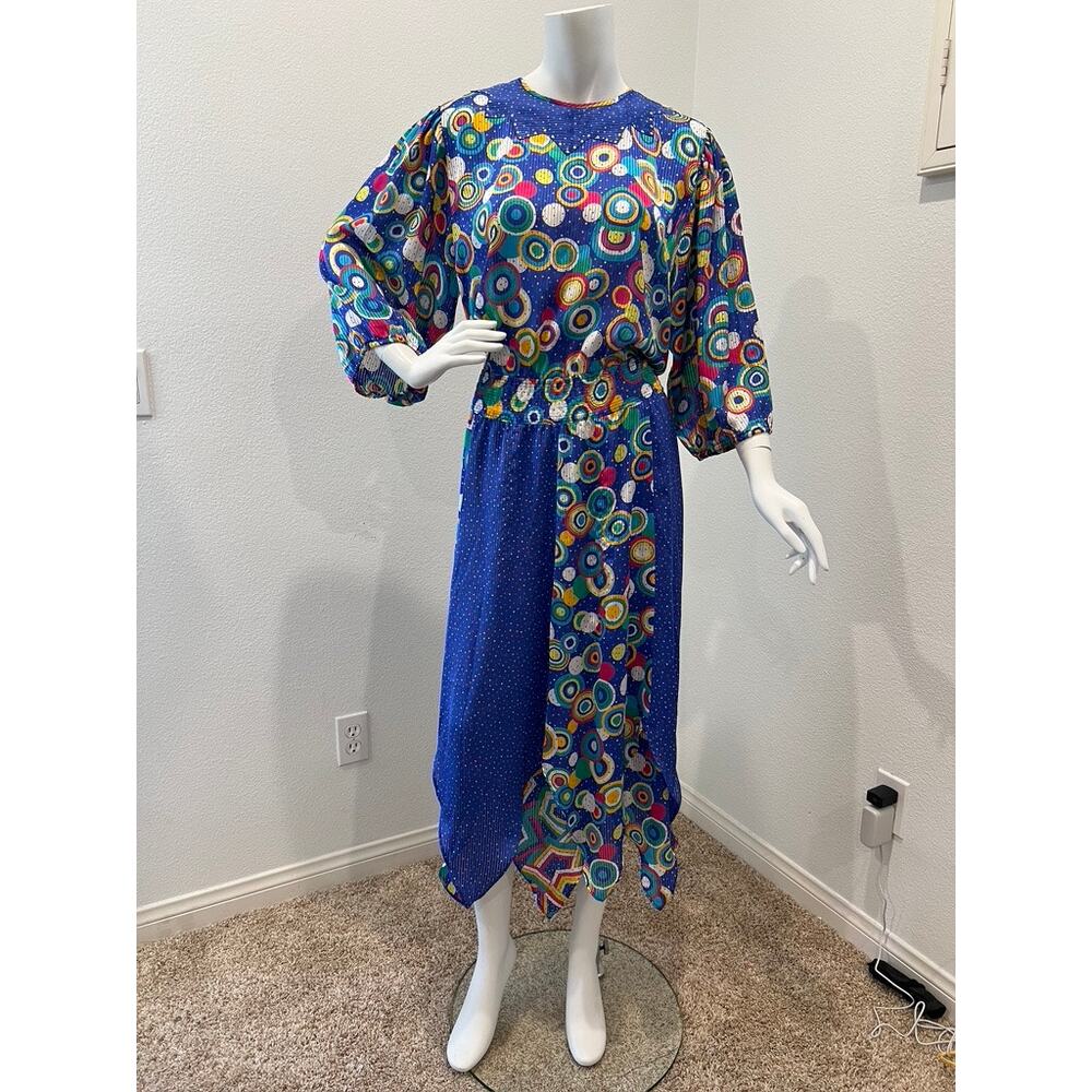 Vintage 80s Mayleek Polka Dot Design Secretary Handkerchief Dress Large
